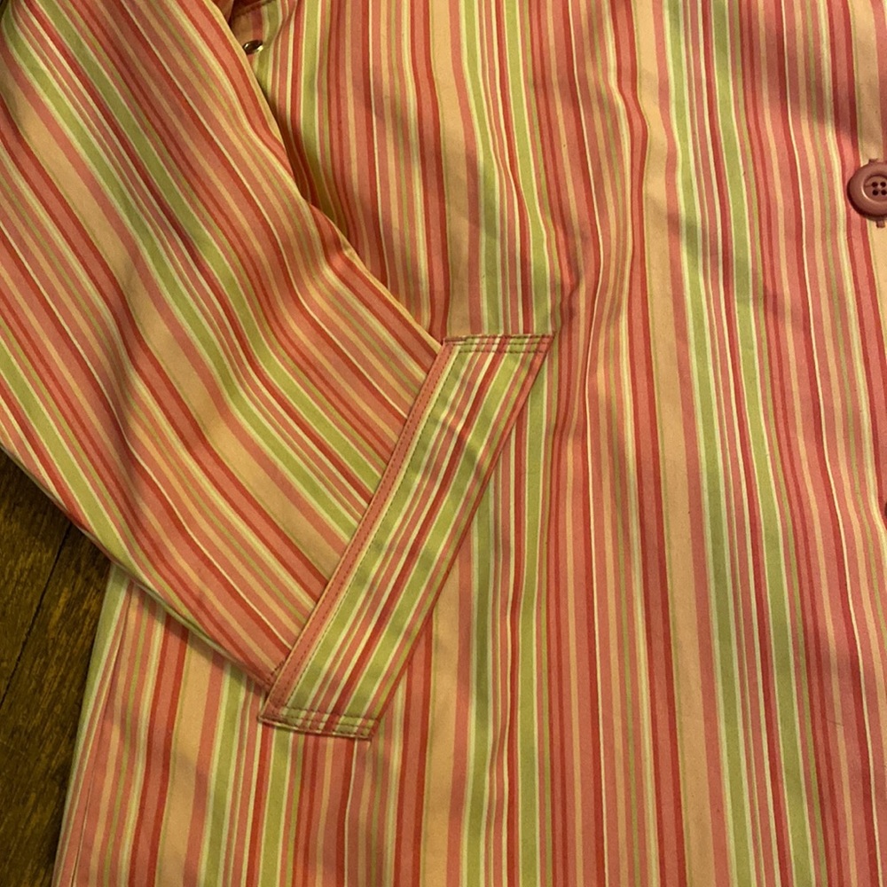 L.L. Bean coat mackintosh pink stripe L Petite preppy colorful - Picture 7 of 13